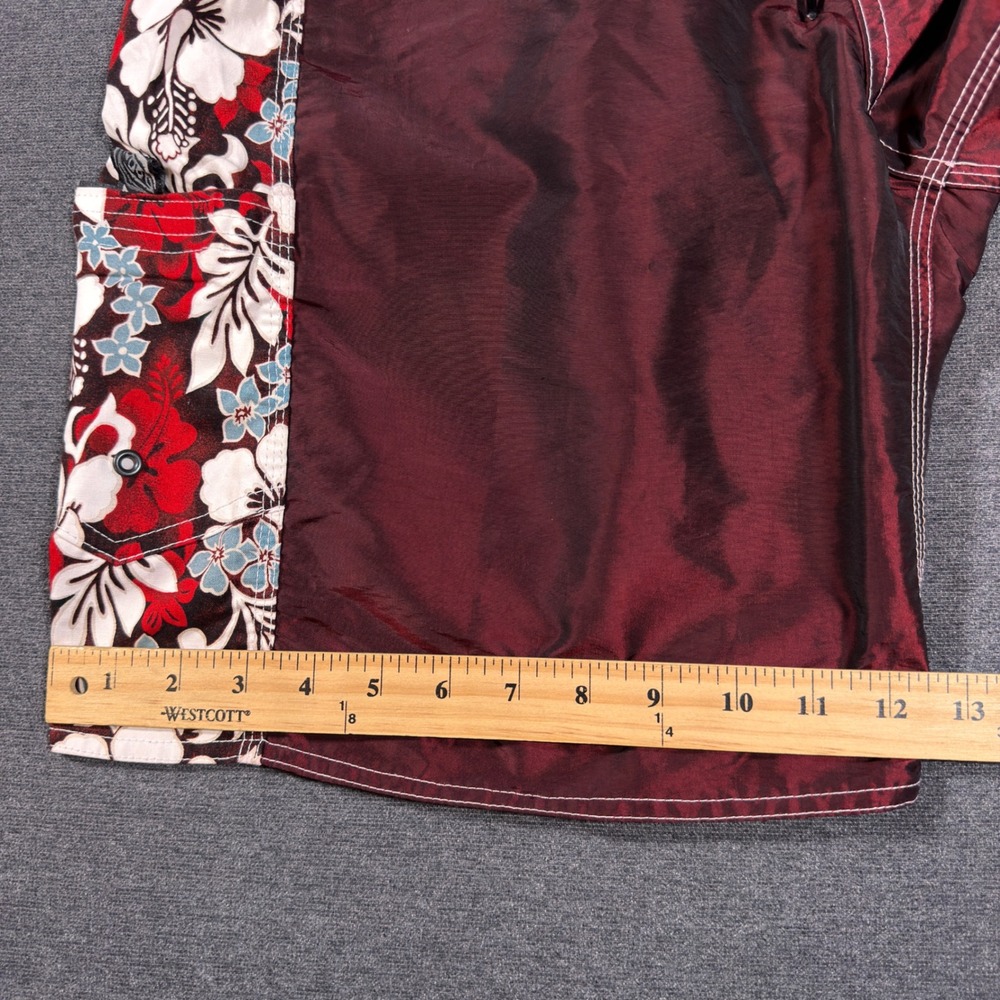 Bacardi Board Shorts Mens 34 Burgundy Floral Puerto Rico Hawaii Swim Trunks - Picture 6 of 8